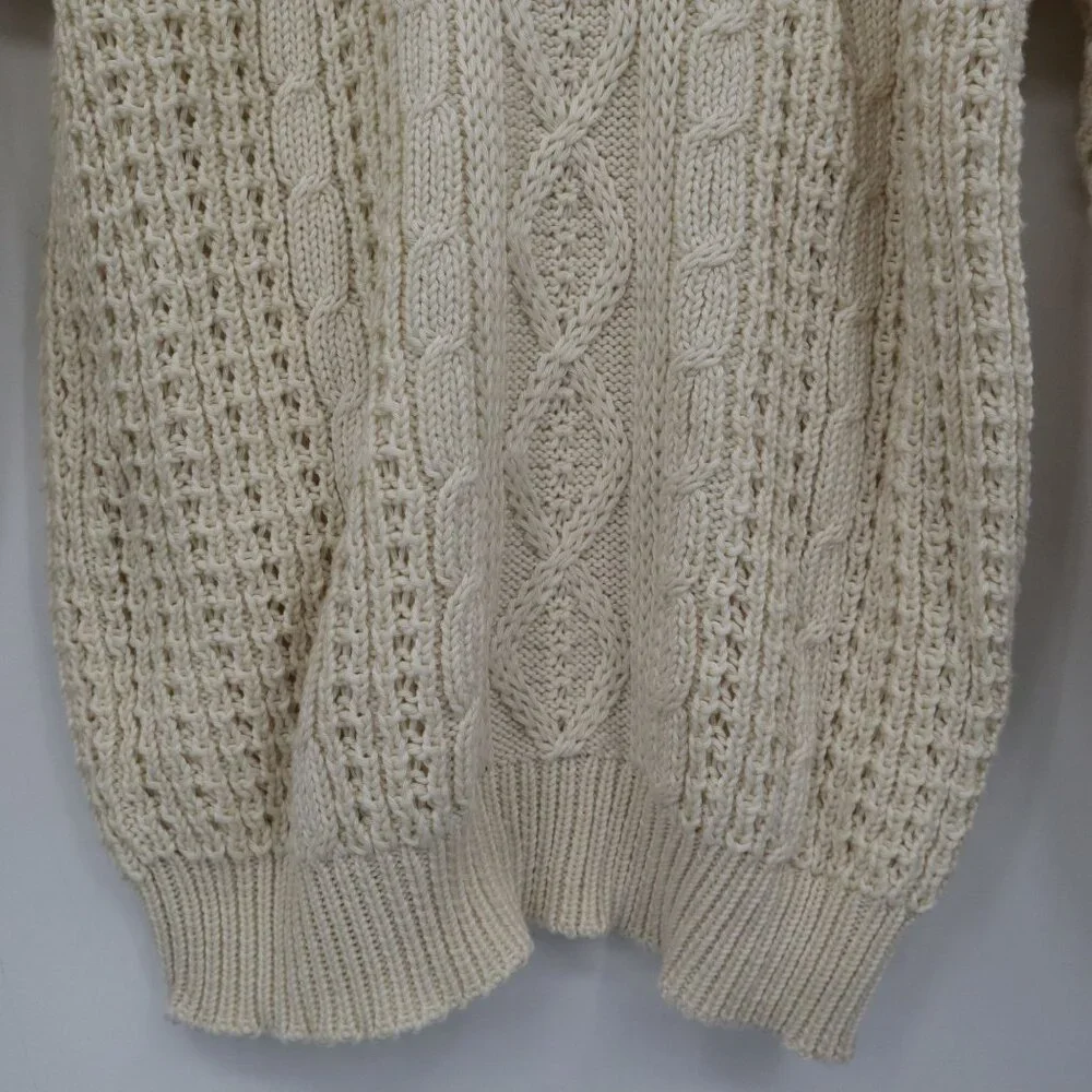 Mairtin Standun Cable Knit Sweater Unisex L Cream Fisherman Scandinavian Rustic‎